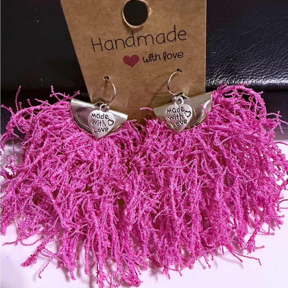 Handmade Pink Fringe Earrings